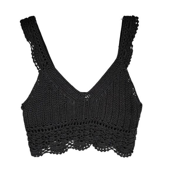 Nectar Clothing Crochet Crop Top Size Small / Med Black Sleeveless Scalloped Hem - Picture 3 of 5